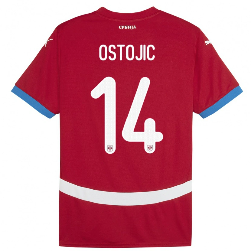 Danxen Enfant Maillot Serbie Jovan Ostojic #14 Rouge Tenues Domicile 24-26 T-Shirt