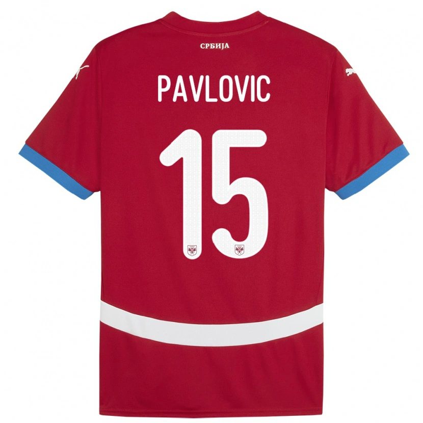 Danxen Enfant Maillot Serbie Dusan Pavlovic #15 Rouge Tenues Domicile 24-26 T-Shirt