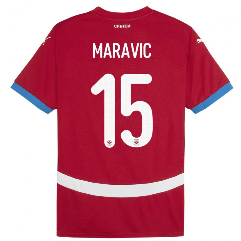 Danxen Enfant Maillot Serbie Mateo Maravic #15 Rouge Tenues Domicile 24-26 T-Shirt