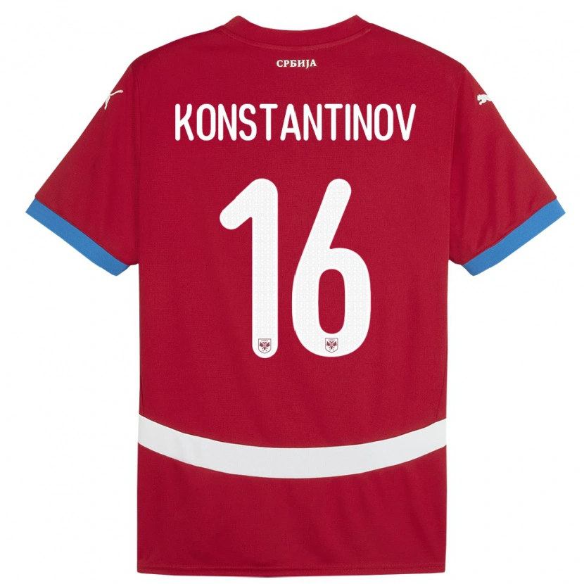Danxen Enfant Maillot Serbie Lazar Konstantinov #16 Rouge Tenues Domicile 24-26 T-Shirt