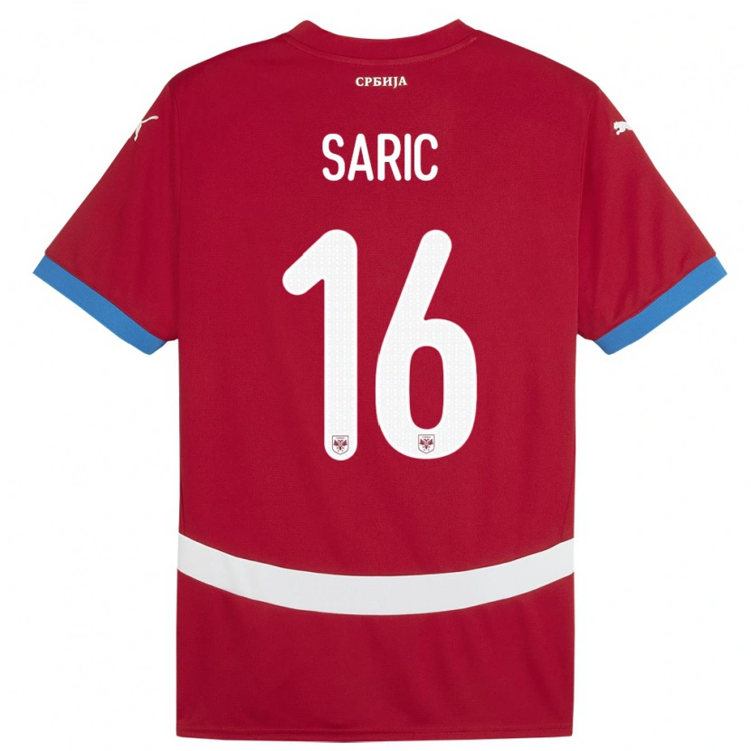Danxen Enfant Maillot Serbie Dimitrije Saric #16 Rouge Tenues Domicile 24-26 T-Shirt