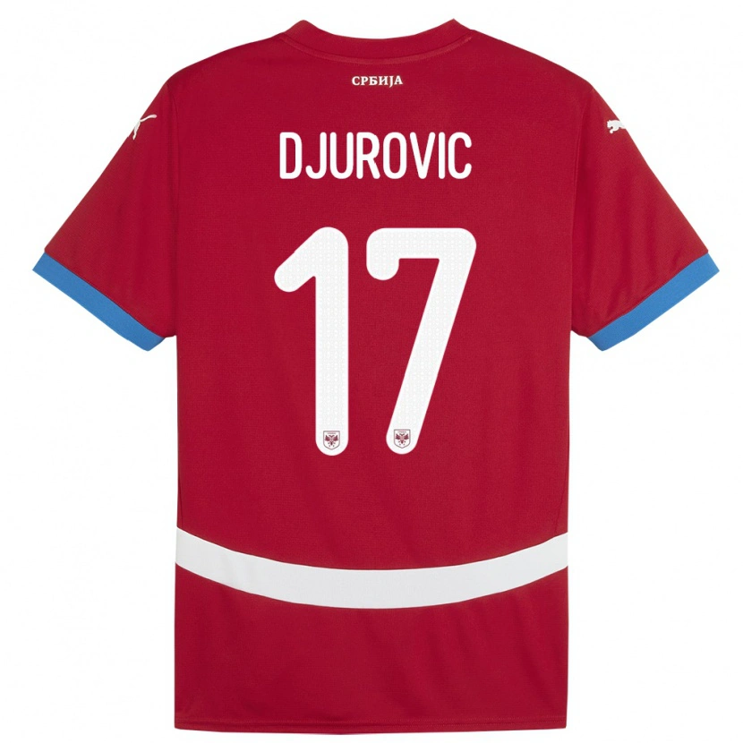 Danxen Enfant Maillot Serbie Stefan Djurovic #17 Rouge Tenues Domicile 24-26 T-Shirt