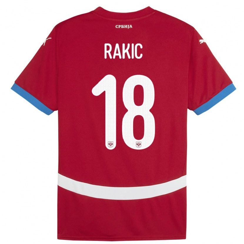 Danxen Enfant Maillot Serbie Strahinja Rakic #18 Rouge Tenues Domicile 24-26 T-Shirt