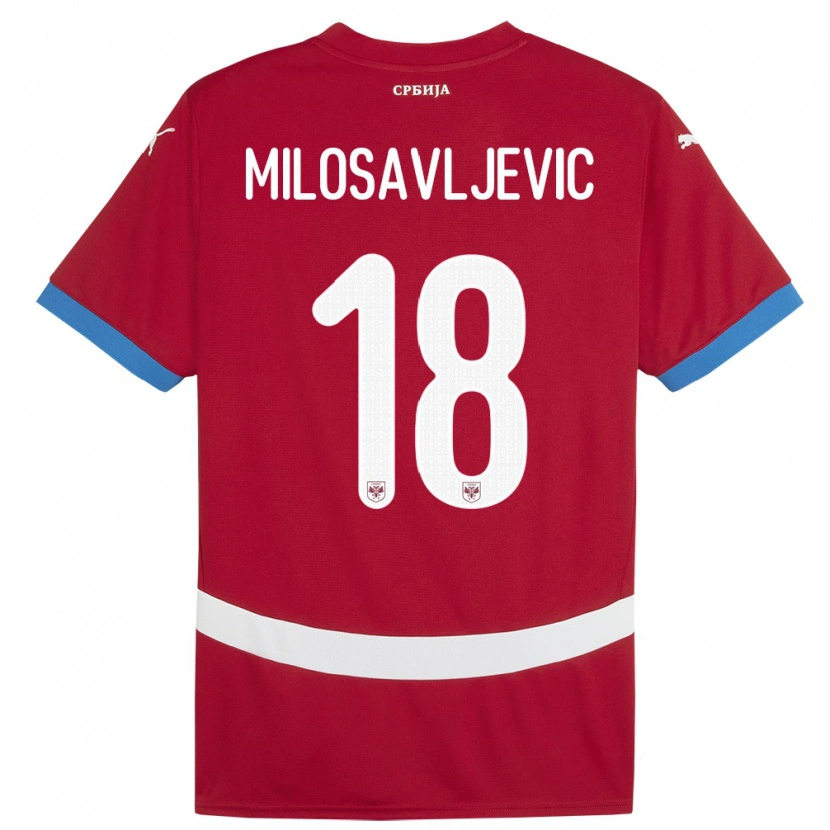 Danxen Enfant Maillot Serbie Jovan Milosavljevic #18 Rouge Tenues Domicile 24-26 T-Shirt