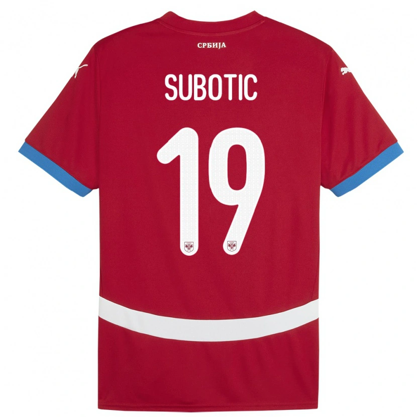 Danxen Enfant Maillot Serbie Vasilije Subotic #19 Rouge Tenues Domicile 24-26 T-Shirt