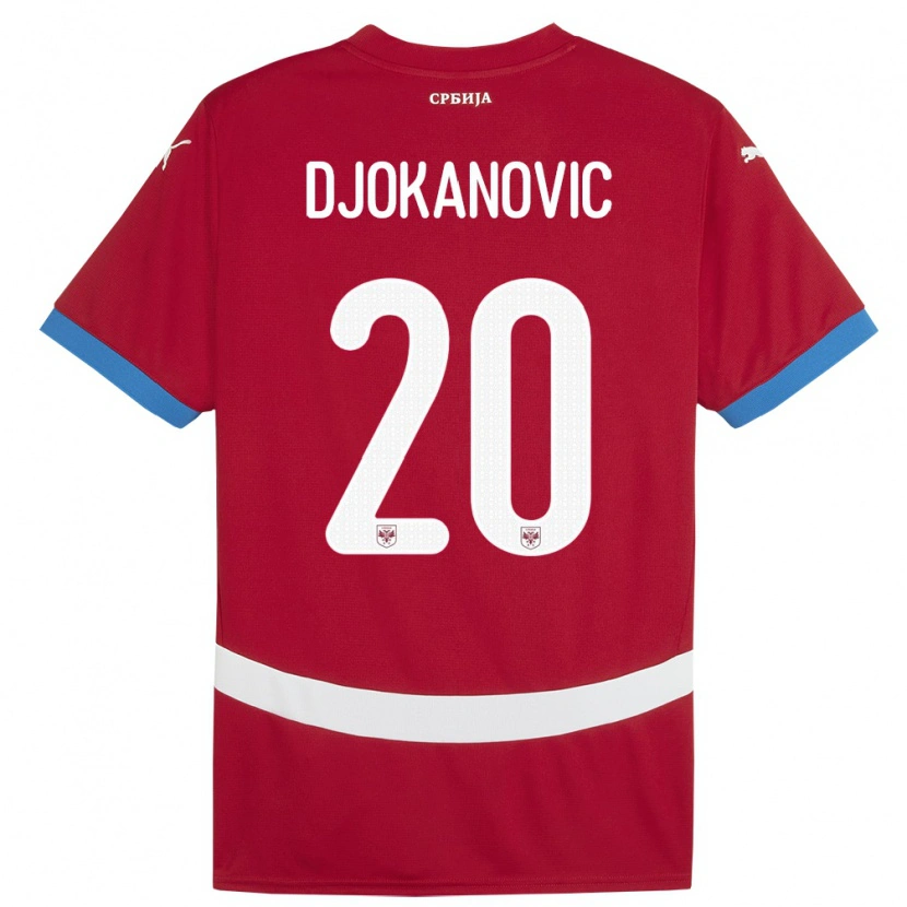 Danxen Enfant Maillot Serbie Damjan Djokanovic #20 Rouge Tenues Domicile 24-26 T-Shirt