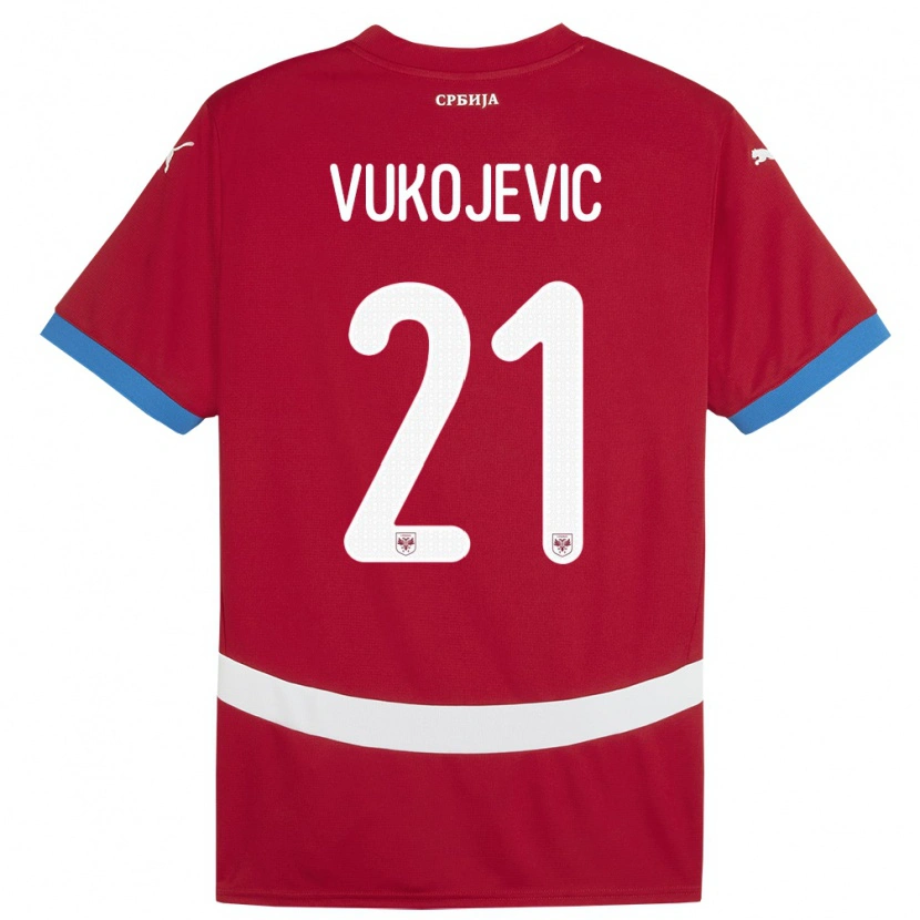 Danxen Enfant Maillot Serbie Veljko Vukojevic #21 Rouge Tenues Domicile 24-26 T-Shirt
