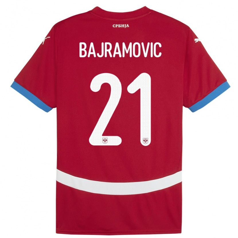Danxen Enfant Maillot Serbie Eldin Bajramovic #21 Rouge Tenues Domicile 24-26 T-Shirt