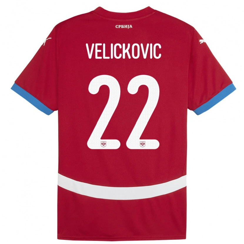 Danxen Enfant Maillot Serbie Marko Velickovic #22 Rouge Tenues Domicile 24-26 T-Shirt