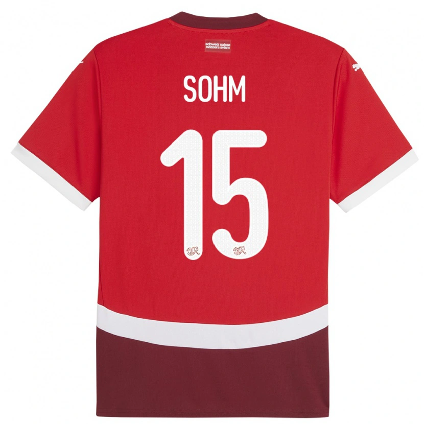 Danxen Enfant Maillot Suisse Simon Sohm #15 Rouge Tenues Domicile 24-26 T-Shirt