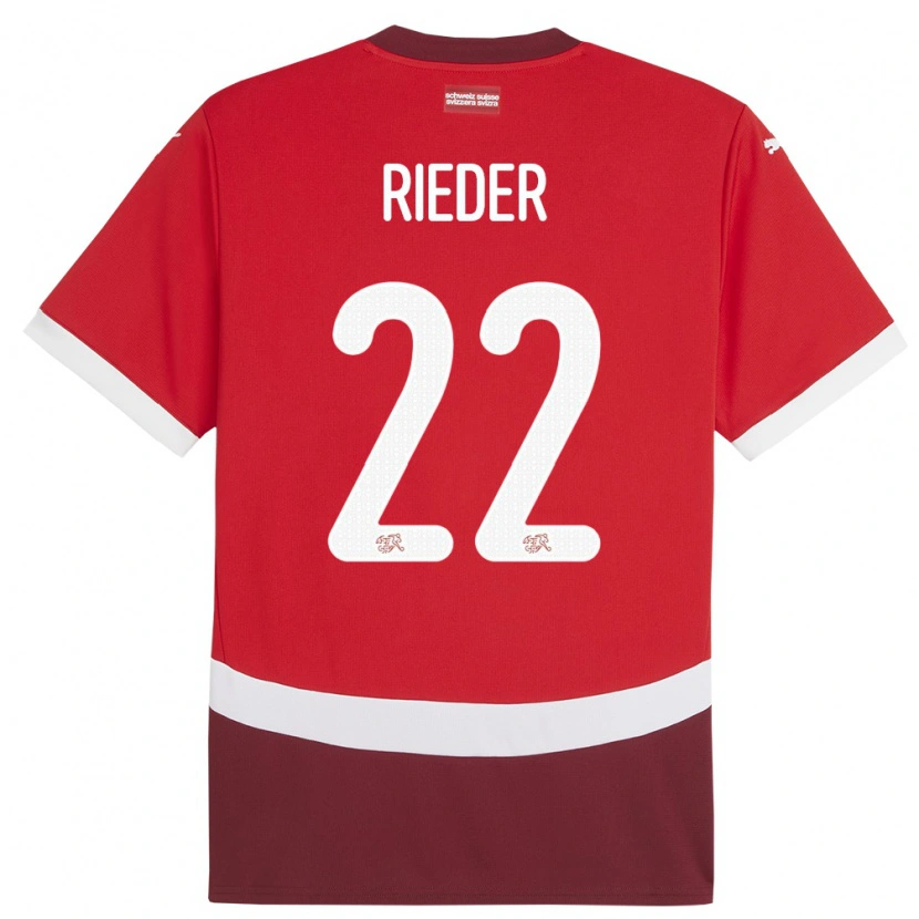 Danxen Enfant Maillot Suisse Fabian Rieder #22 Rouge Tenues Domicile 24-26 T-Shirt