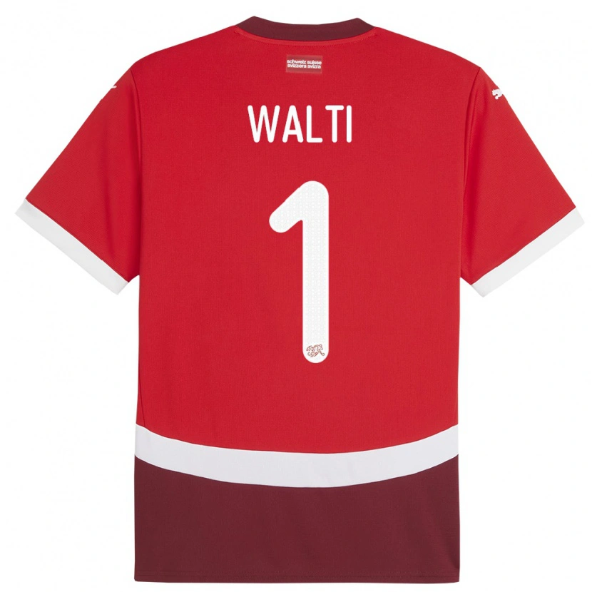 Danxen Enfant Maillot Suisse Dario Wälti #1 Rouge Tenues Domicile 24-26 T-Shirt