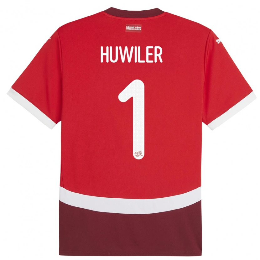 Danxen Enfant Maillot Suisse Lionel Huwiler #1 Rouge Tenues Domicile 24-26 T-Shirt