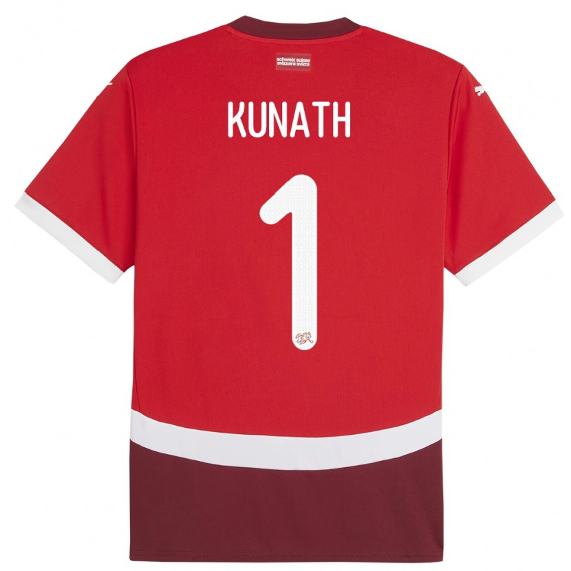Danxen Enfant Maillot Suisse Lucas Kunath #1 Rouge Tenues Domicile 24-26 T-Shirt