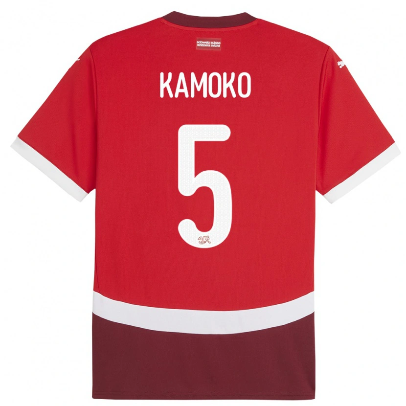 Danxen Enfant Maillot Suisse Elohim Kamoko #5 Rouge Tenues Domicile 24-26 T-Shirt