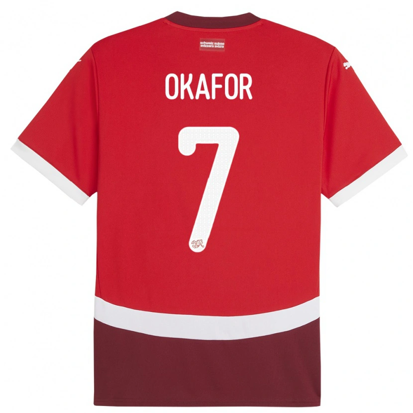 Danxen Enfant Maillot Suisse Tobias Okafor #7 Rouge Tenues Domicile 24-26 T-Shirt