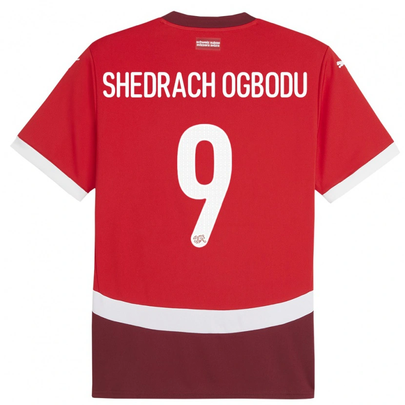 Danxen Enfant Maillot Suisse Nathaniel Shedrach Ogbodu #9 Rouge Tenues Domicile 24-26 T-Shirt