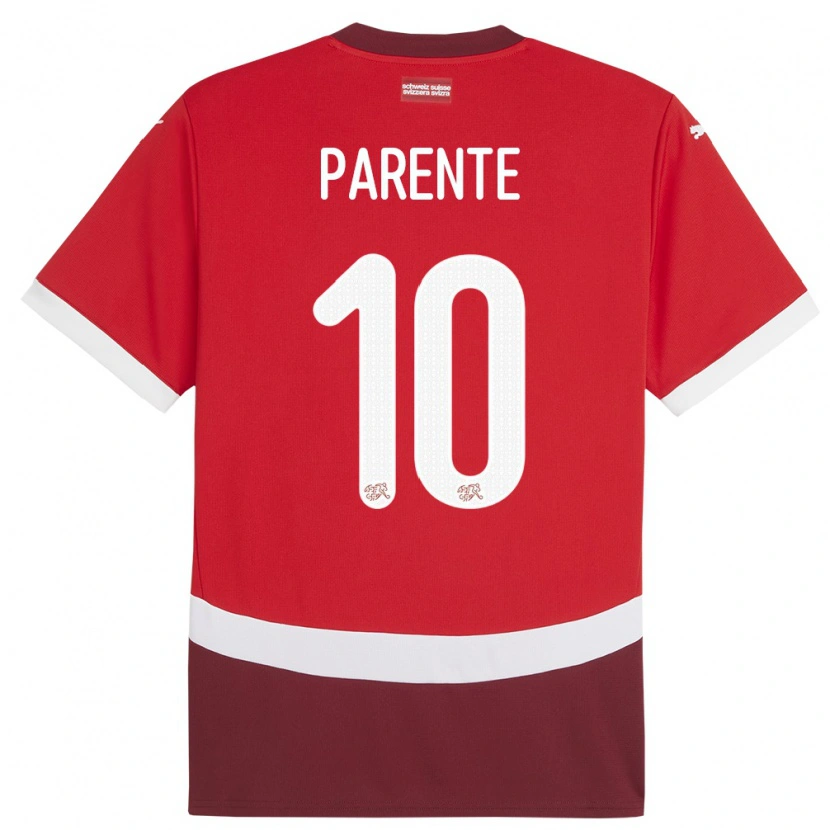 Danxen Enfant Maillot Suisse Jason Parente #10 Rouge Tenues Domicile 24-26 T-Shirt