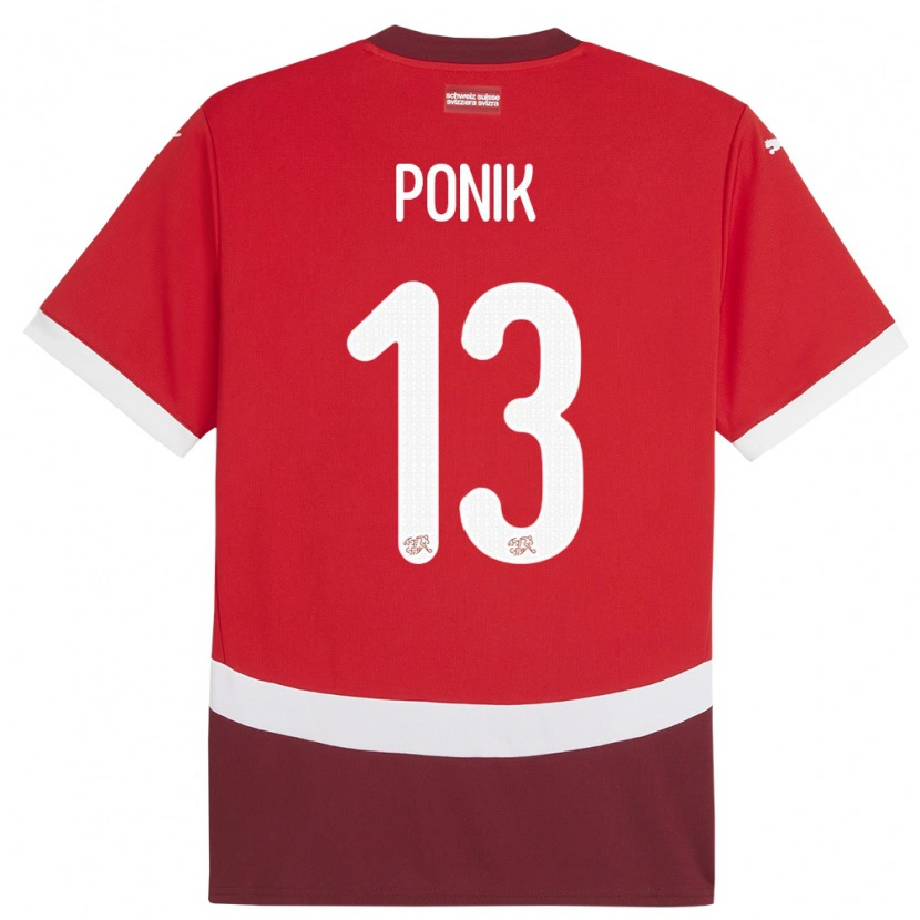 Danxen Enfant Maillot Suisse Gentian Ponik #13 Rouge Tenues Domicile 24-26 T-Shirt
