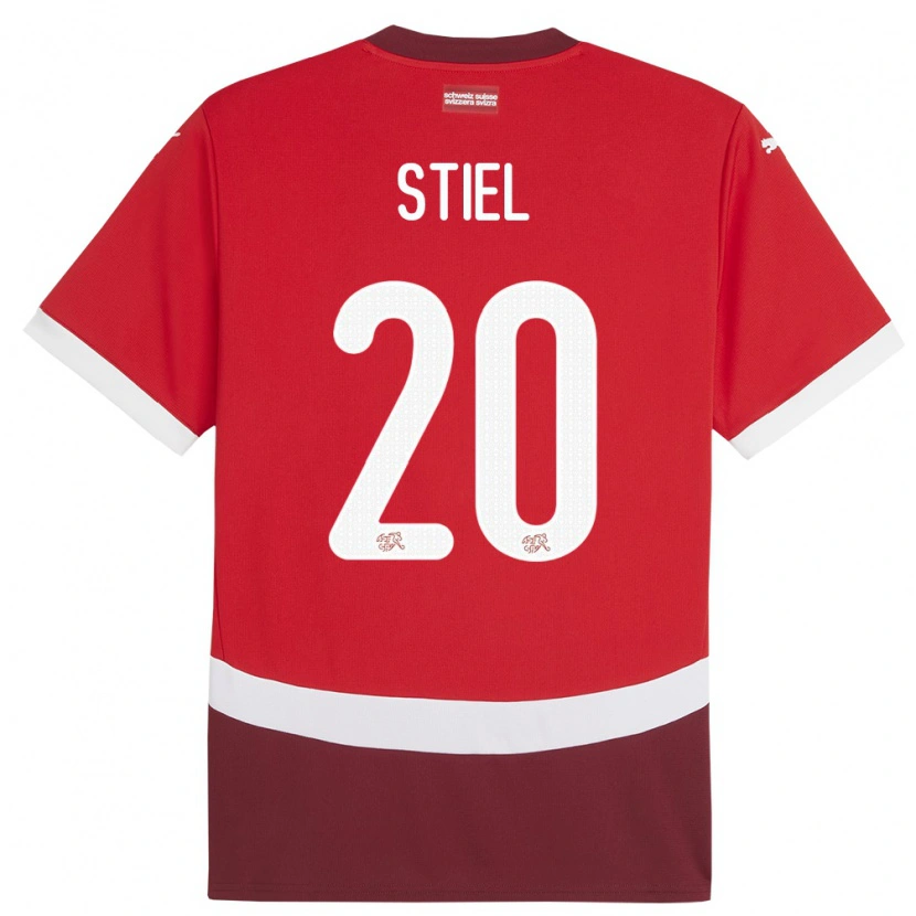 Danxen Enfant Maillot Suisse Jill Stiel #20 Rouge Tenues Domicile 24-26 T-Shirt