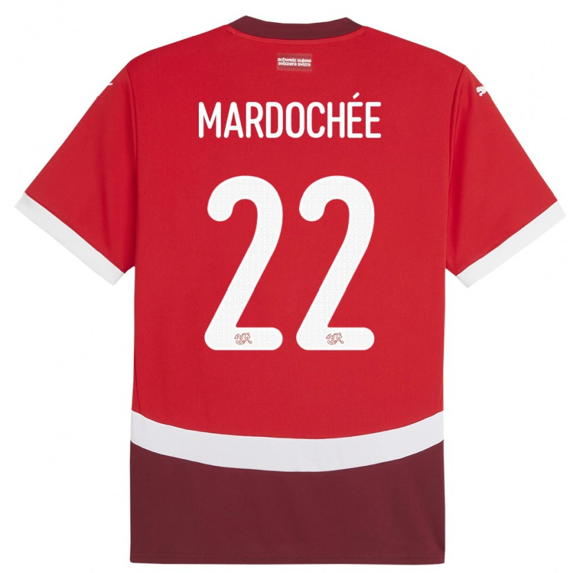 Danxen Enfant Maillot Suisse Miguel Mardochée #22 Rouge Tenues Domicile 24-26 T-Shirt