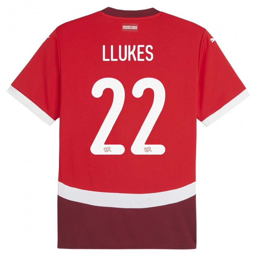 Danxen Enfant Maillot Suisse Adrien Llukes #22 Rouge Tenues Domicile 24-26 T-Shirt