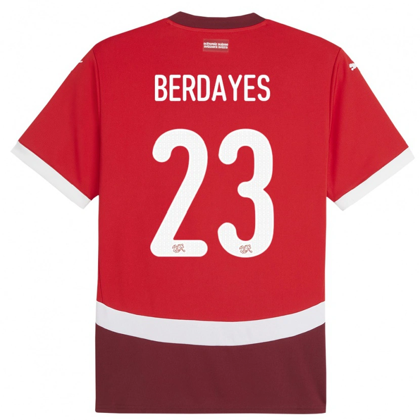 Danxen Enfant Maillot Suisse Théo Berdayes #23 Rouge Tenues Domicile 24-26 T-Shirt