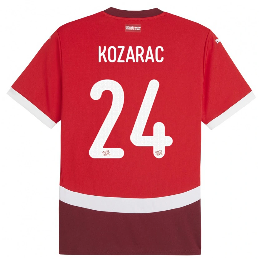Danxen Enfant Maillot Suisse Haris Kozarac #24 Rouge Tenues Domicile 24-26 T-Shirt