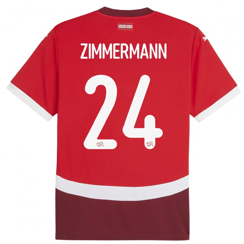 Danxen Enfant Maillot Suisse Mio Zimmermann #24 Rouge Tenues Domicile 24-26 T-Shirt