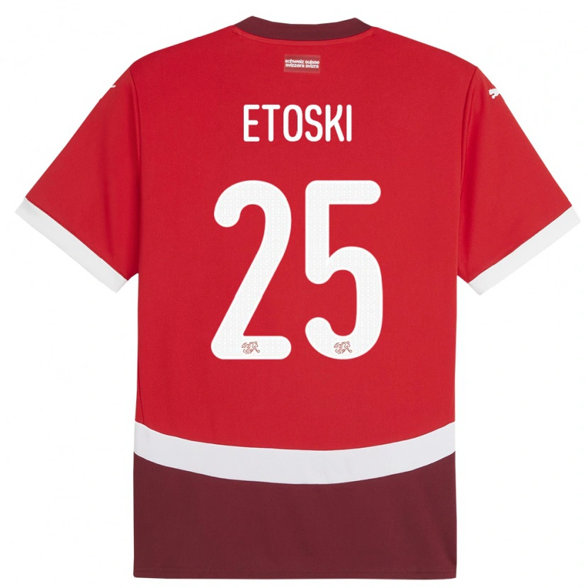 Danxen Enfant Maillot Suisse Edin Etoski #25 Rouge Tenues Domicile 24-26 T-Shirt