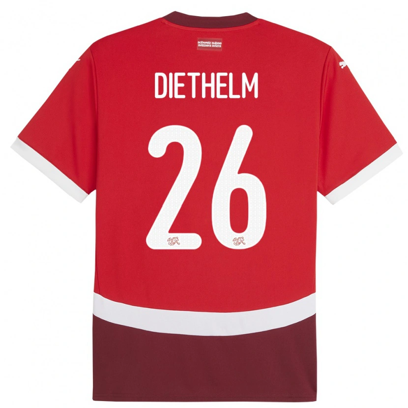 Danxen Enfant Maillot Suisse Thierry Diethelm #26 Rouge Tenues Domicile 24-26 T-Shirt