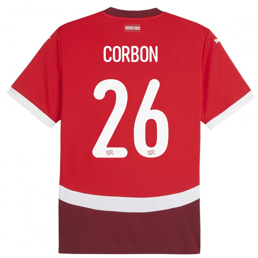 Danxen Enfant Maillot Suisse Max Corbon #26 Rouge Tenues Domicile 24-26 T-Shirt
