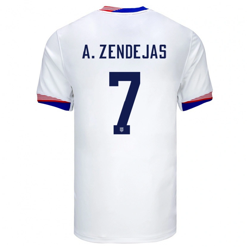 Danxen Enfant Maillot États-Unis Álex Zendejas #7 Blanc Tenues Domicile 24-26 T-Shirt
