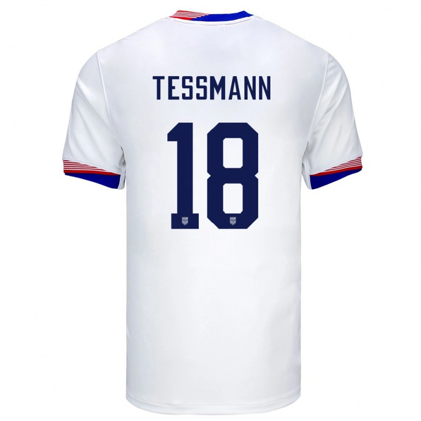 Danxen Enfant Maillot États-Unis Tanner Tessmann #18 Blanc Tenues Domicile 24-26 T-Shirt