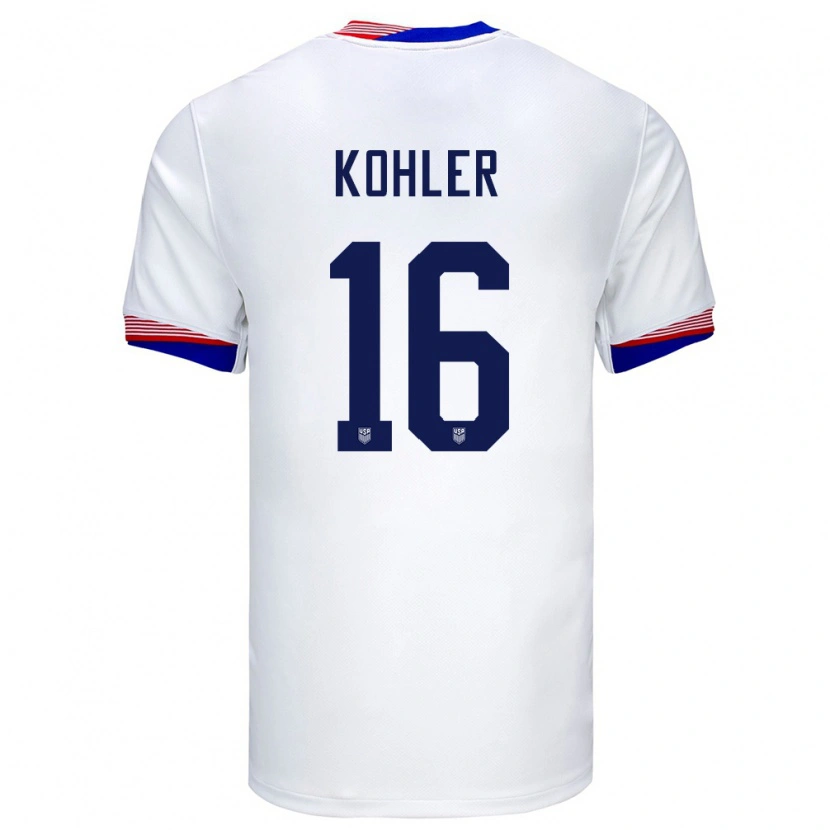 Danxen Enfant Maillot États-Unis Ethan Kohler #16 Blanc Tenues Domicile 24-26 T-Shirt