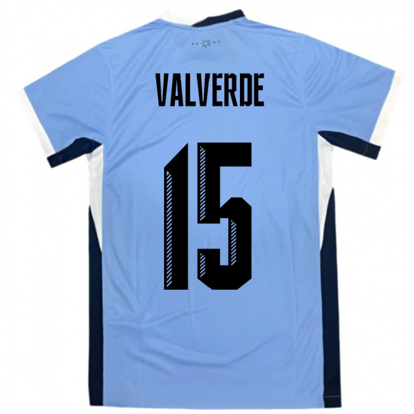 Danxen Enfant Maillot Uruguay Federico Valverde #15 Blanc Noir Tenues Domicile 24-26 T-Shirt