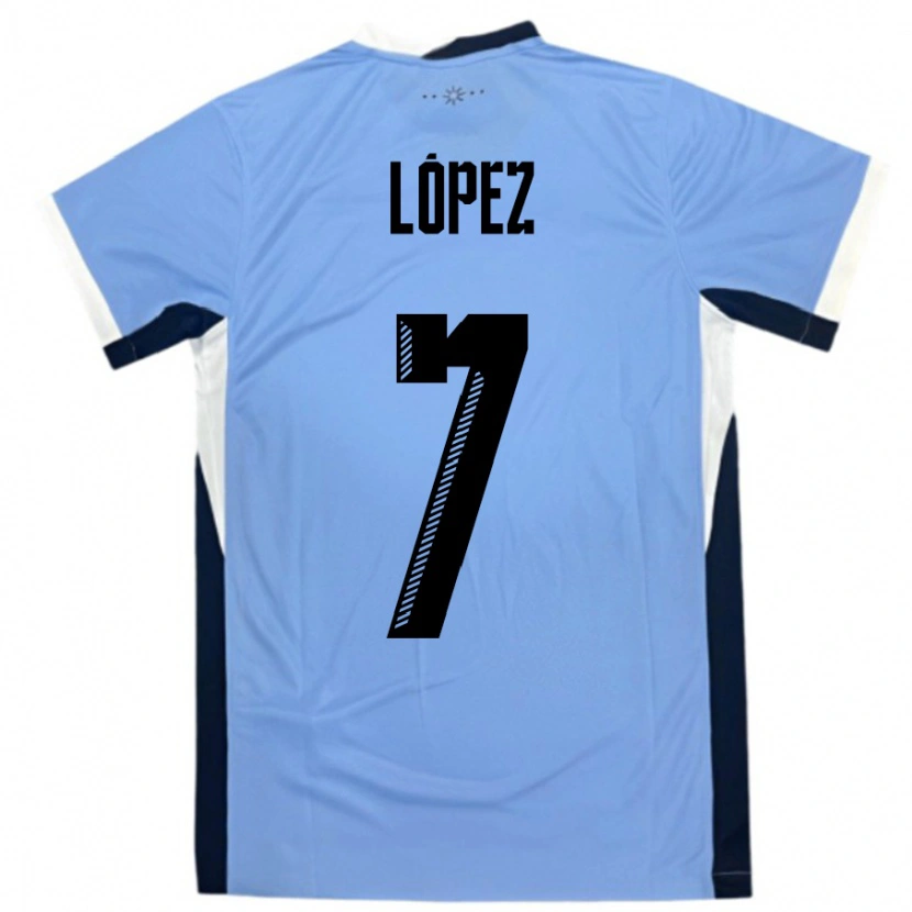 Danxen Enfant Maillot Uruguay Nahuel López #7 Blanc Noir Tenues Domicile 24-26 T-Shirt