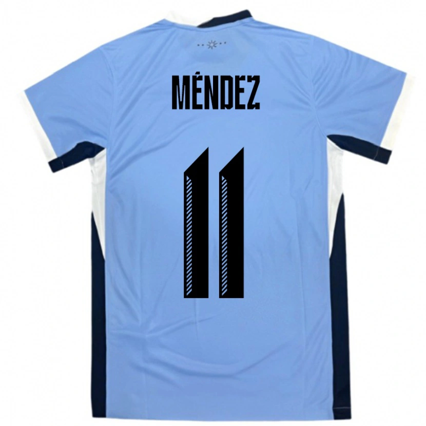 Danxen Enfant Maillot Uruguay Axel Méndez #11 Blanc Noir Tenues Domicile 24-26 T-Shirt