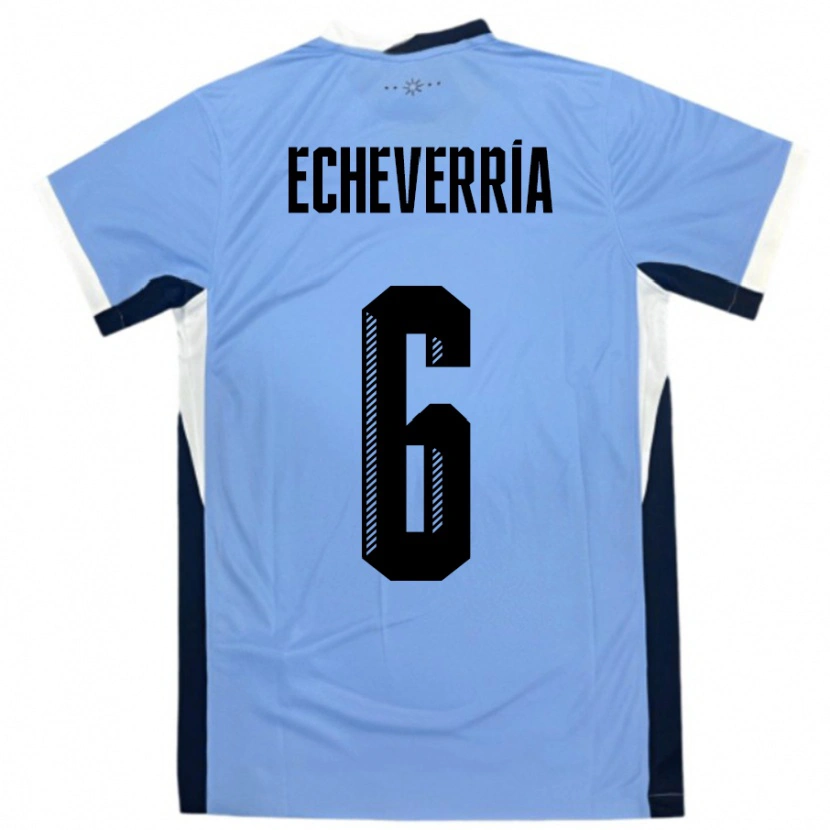 Danxen Enfant Maillot Uruguay Juan Echeverria #6 Blanc Noir Tenues Domicile 24-26 T-Shirt