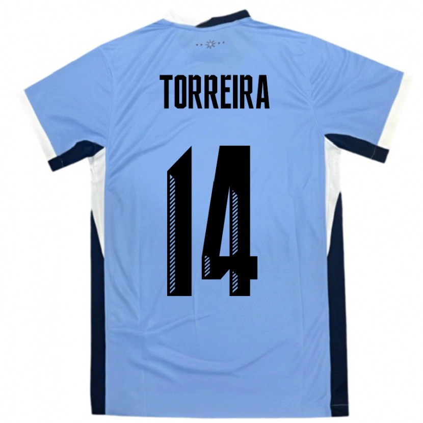 Danxen Enfant Maillot Uruguay Lucas Torreira #14 Blanc Noir Tenues Domicile 24-26 T-Shirt