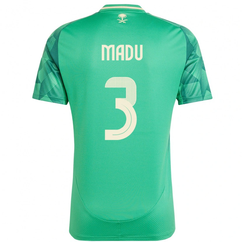 Danxen Enfant Maillot Arabie Saoudite Abdullah Madu #3 Vert Tenues Domicile 24-26 T-Shirt