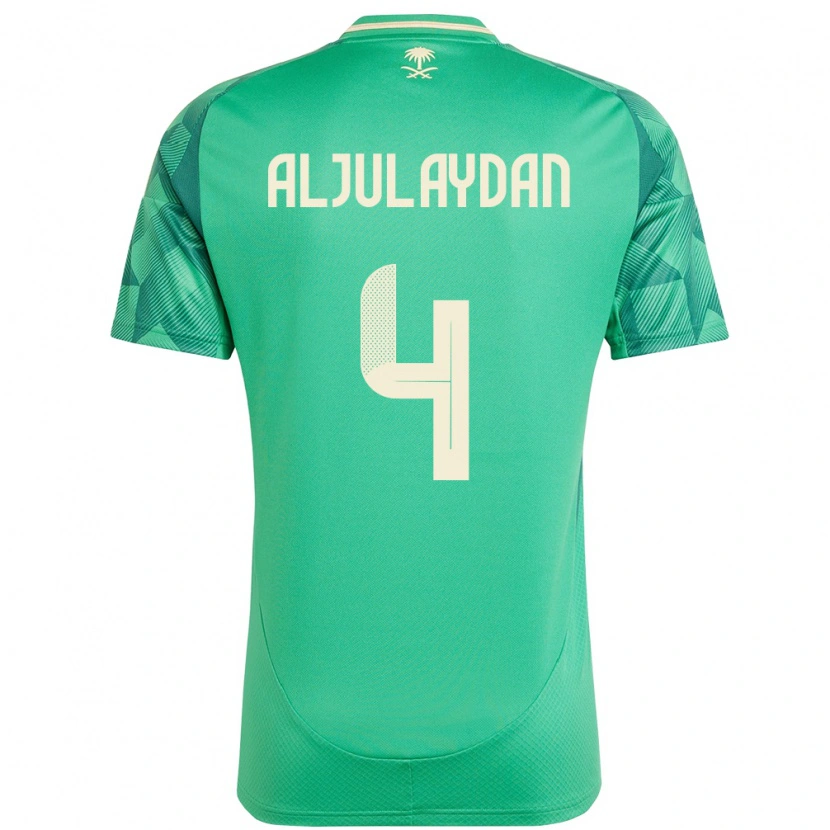 Danxen Enfant Maillot Arabie Saoudite Ahmed Aljulaydan #4 Vert Tenues Domicile 24-26 T-Shirt