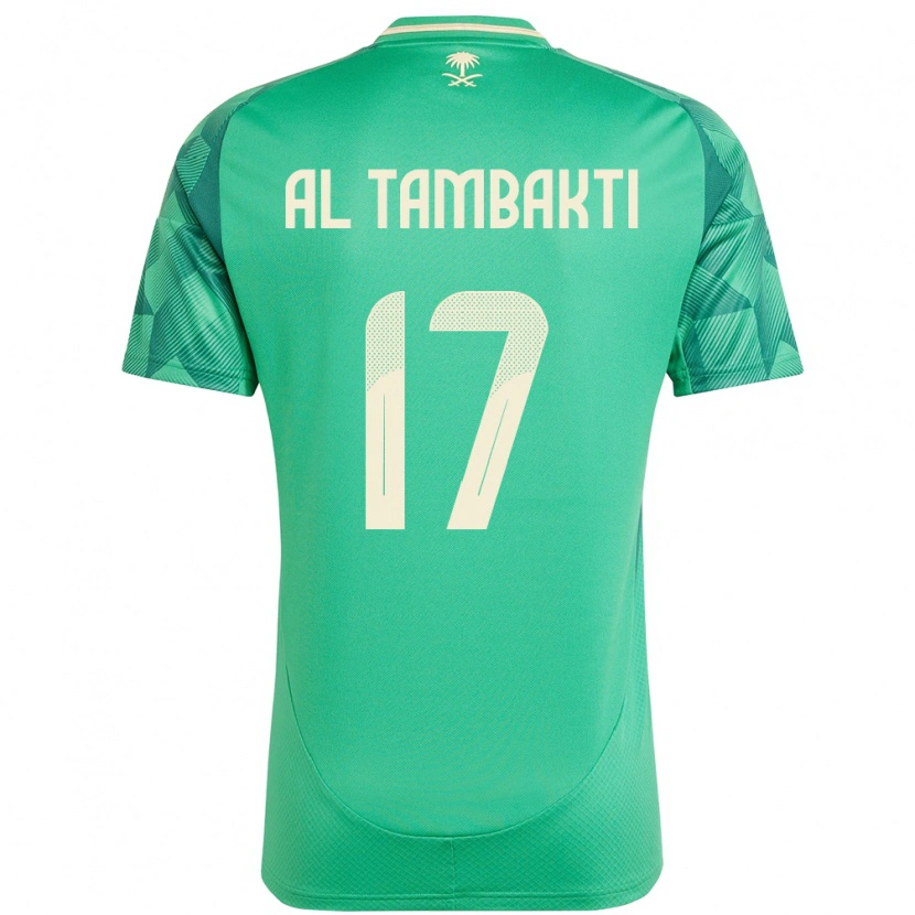 Danxen Enfant Maillot Arabie Saoudite Hassan Al Tambakti #17 Vert Tenues Domicile 24-26 T-Shirt