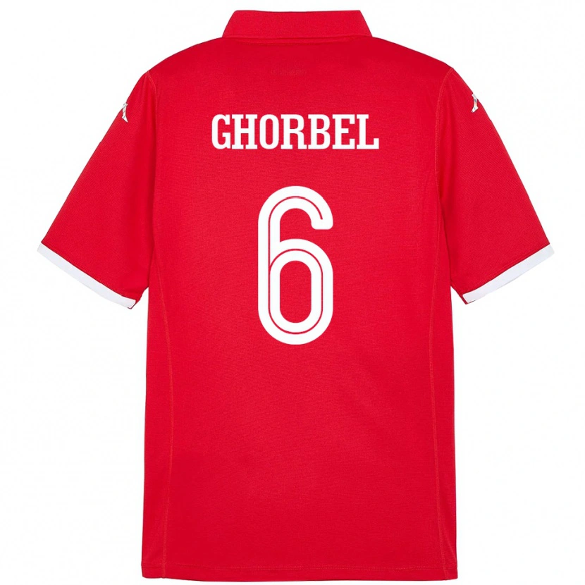 Danxen Enfant Maillot Tunisie Mahmoud Ghorbel #6 Rouge Tenues Domicile 24-26 T-Shirt