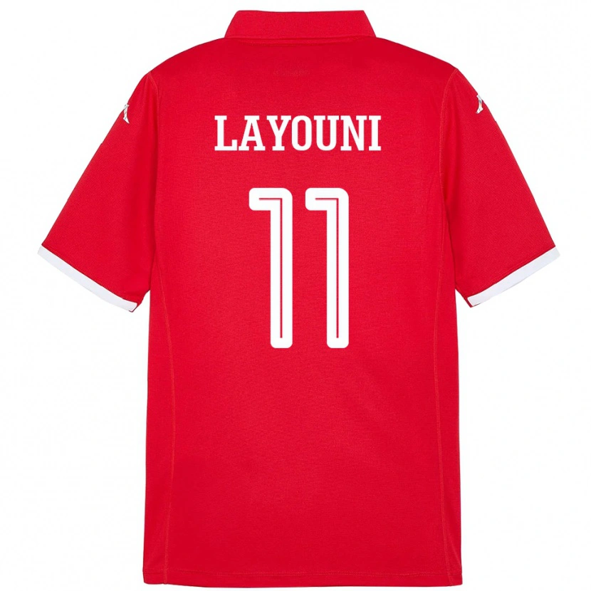Danxen Enfant Maillot Tunisie Amor Layouni #11 Rouge Tenues Domicile 24-26 T-Shirt