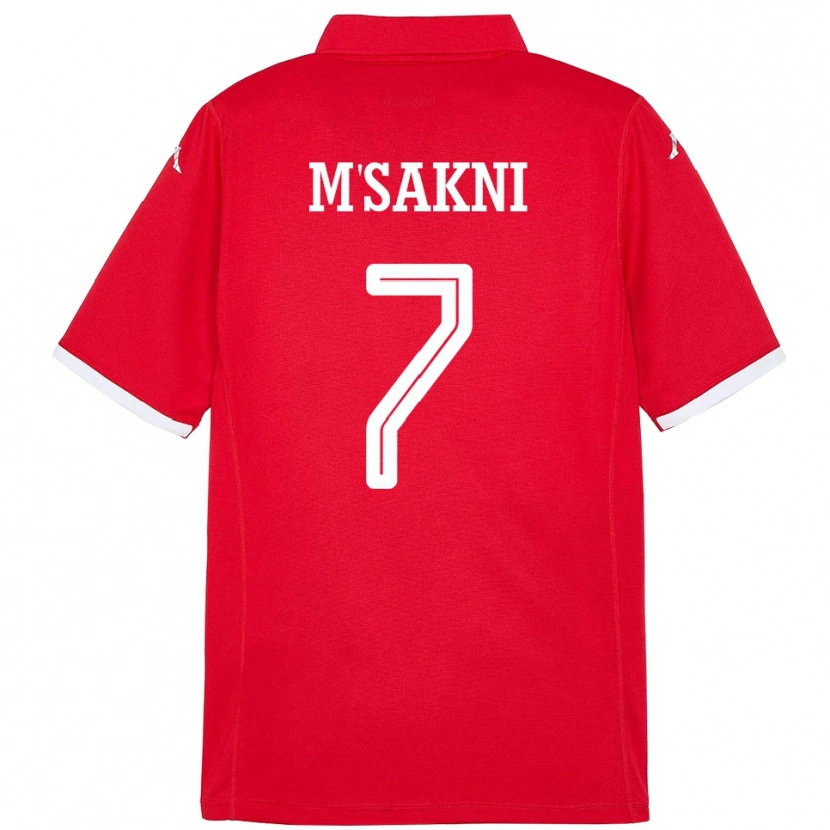 Danxen Enfant Maillot Tunisie Youssef M Sakni #7 Rouge Tenues Domicile 24-26 T-Shirt