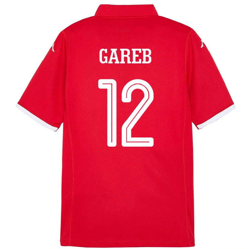 Danxen Enfant Maillot Tunisie Adem Gareb #12 Rouge Tenues Domicile 24-26 T-Shirt