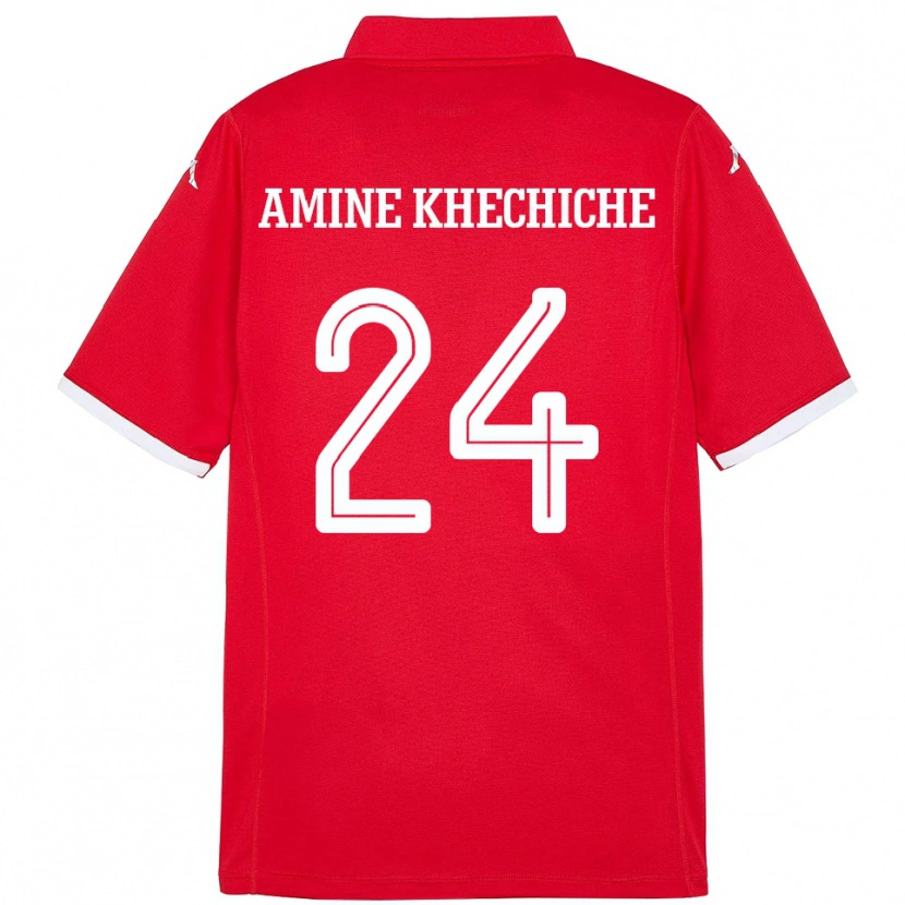 Danxen Enfant Maillot Tunisie Mohamed Amine Khechiche #24 Rouge Tenues Domicile 24-26 T-Shirt