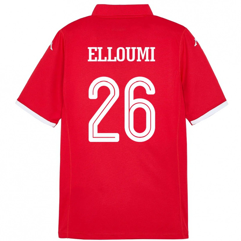 Danxen Enfant Maillot Tunisie Khalil Elloumi #26 Rouge Tenues Domicile 24-26 T-Shirt