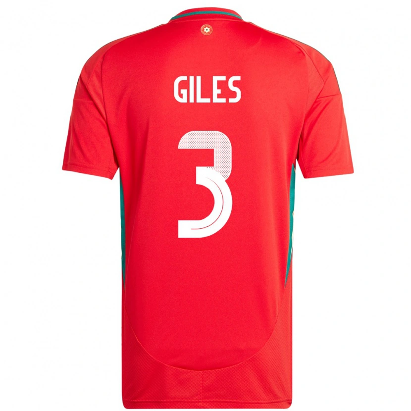 Danxen Enfant Maillot Pays De Galles Luey Giles #3 Rouge Tenues Domicile 24-26 T-Shirt
